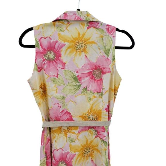 Vtg 80's Shirt Dress Country Large Floral Button Down A-line Midi Yellow Sz M - Picture 8 of 9